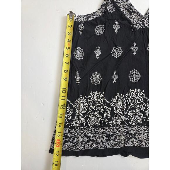 LOFT | Black & White Printed Sleeveless Pom Pom-Trim Swing Top Size: Large - Picture 5 of 7